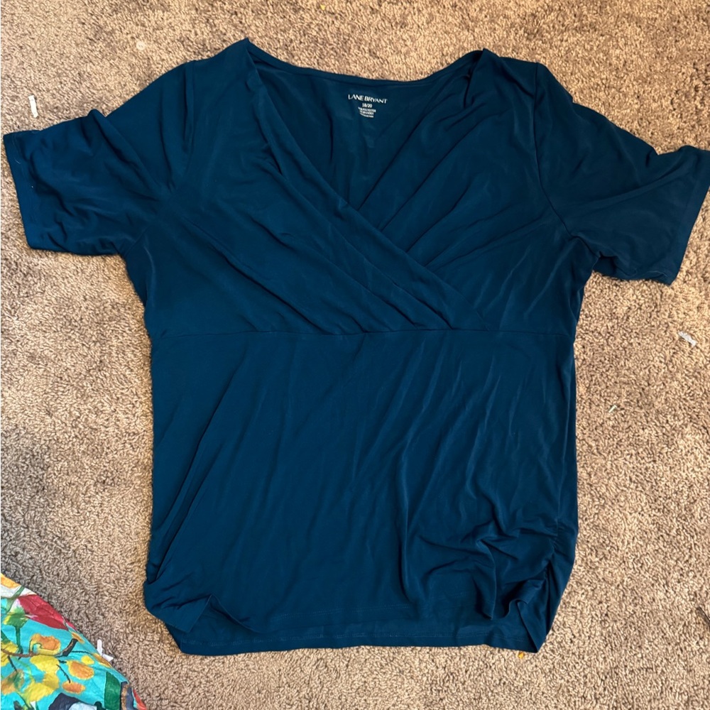 Lane Bryant Dark Teal Wrap Short Sleeve Blouse
